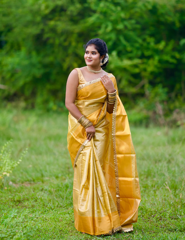 Premium Golden Banarasi Soft Silk