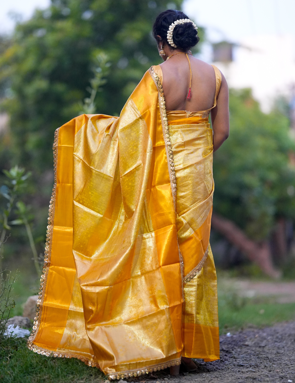 Premium Golden Banarasi Soft Silk