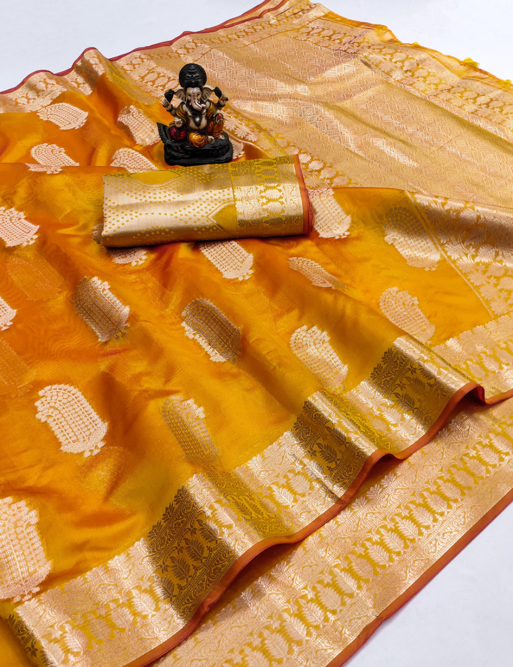 Golden Sunrise Banarasi Organza Saree