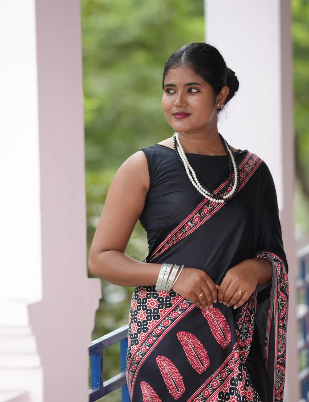Handcrafted Ajrakh Semi Gajji Bandhej Saree