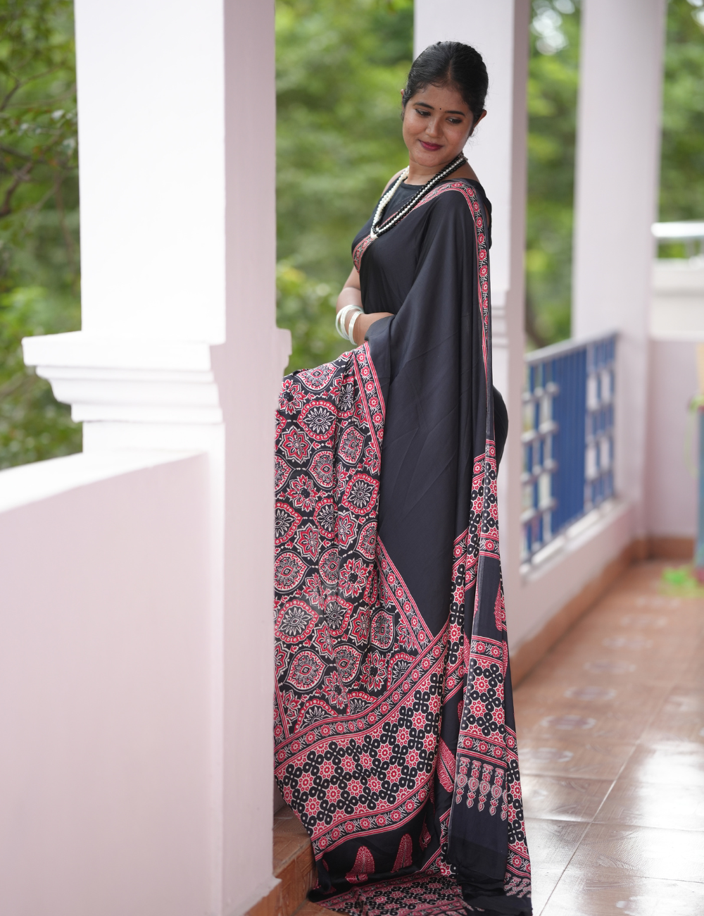 Handcrafted Ajrakh Semi Gajji Bandhej Saree