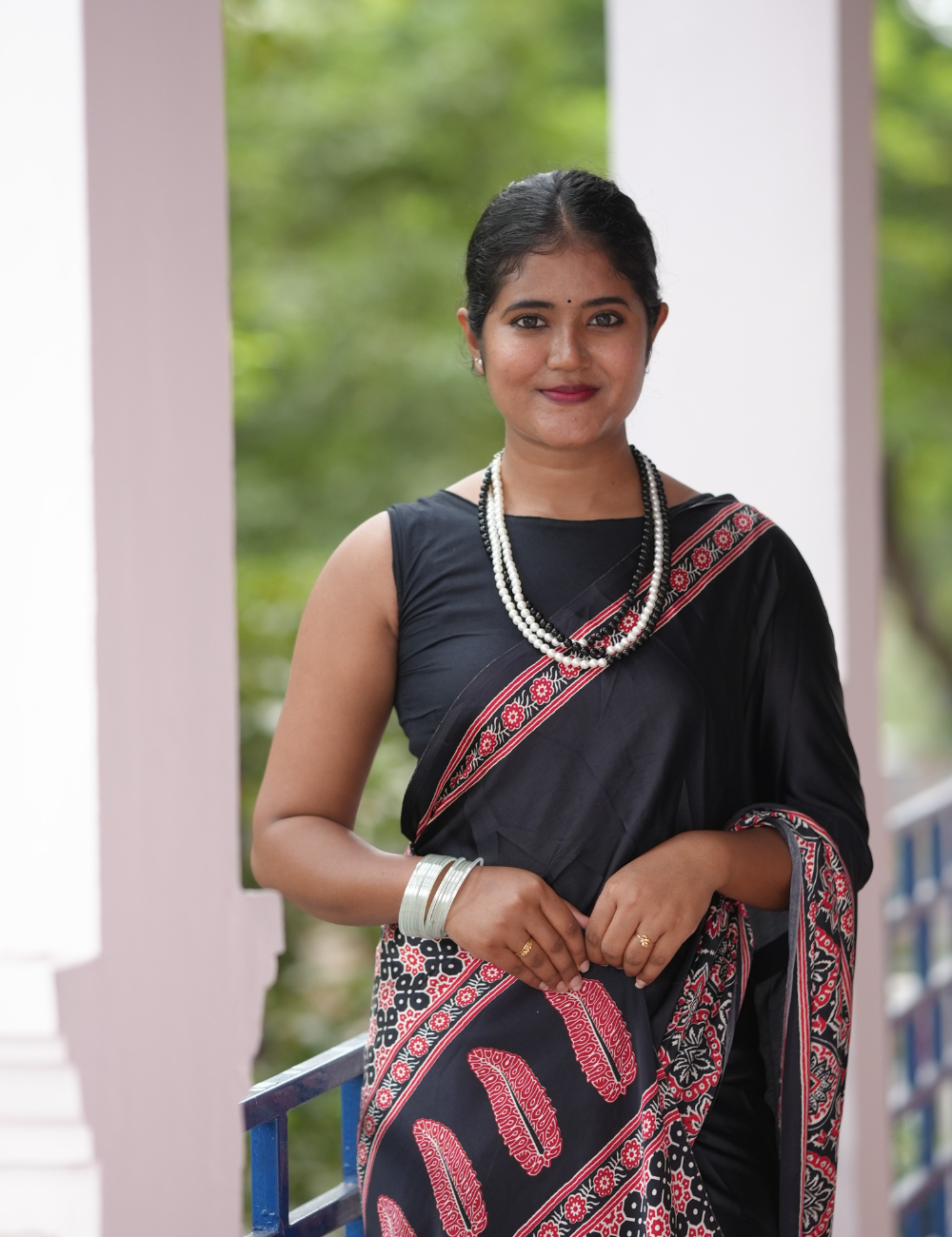 Handcrafted Ajrakh Semi Gajji Bandhej Saree