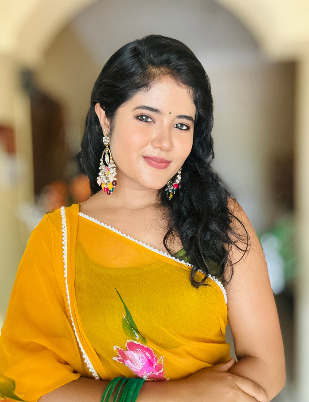 Georgette saree with flower blush print