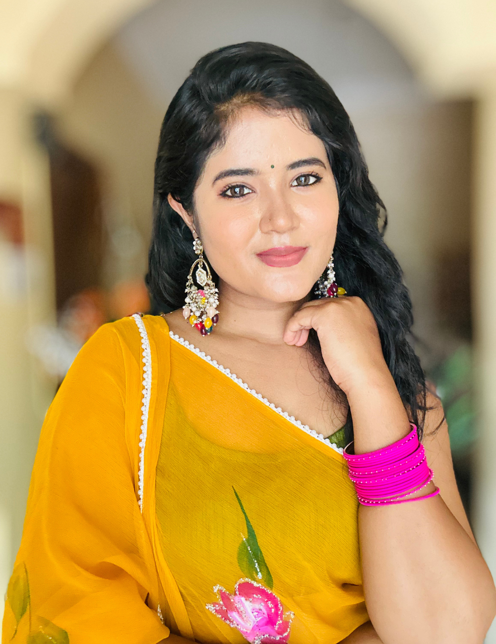 Georgette saree with flower blush print