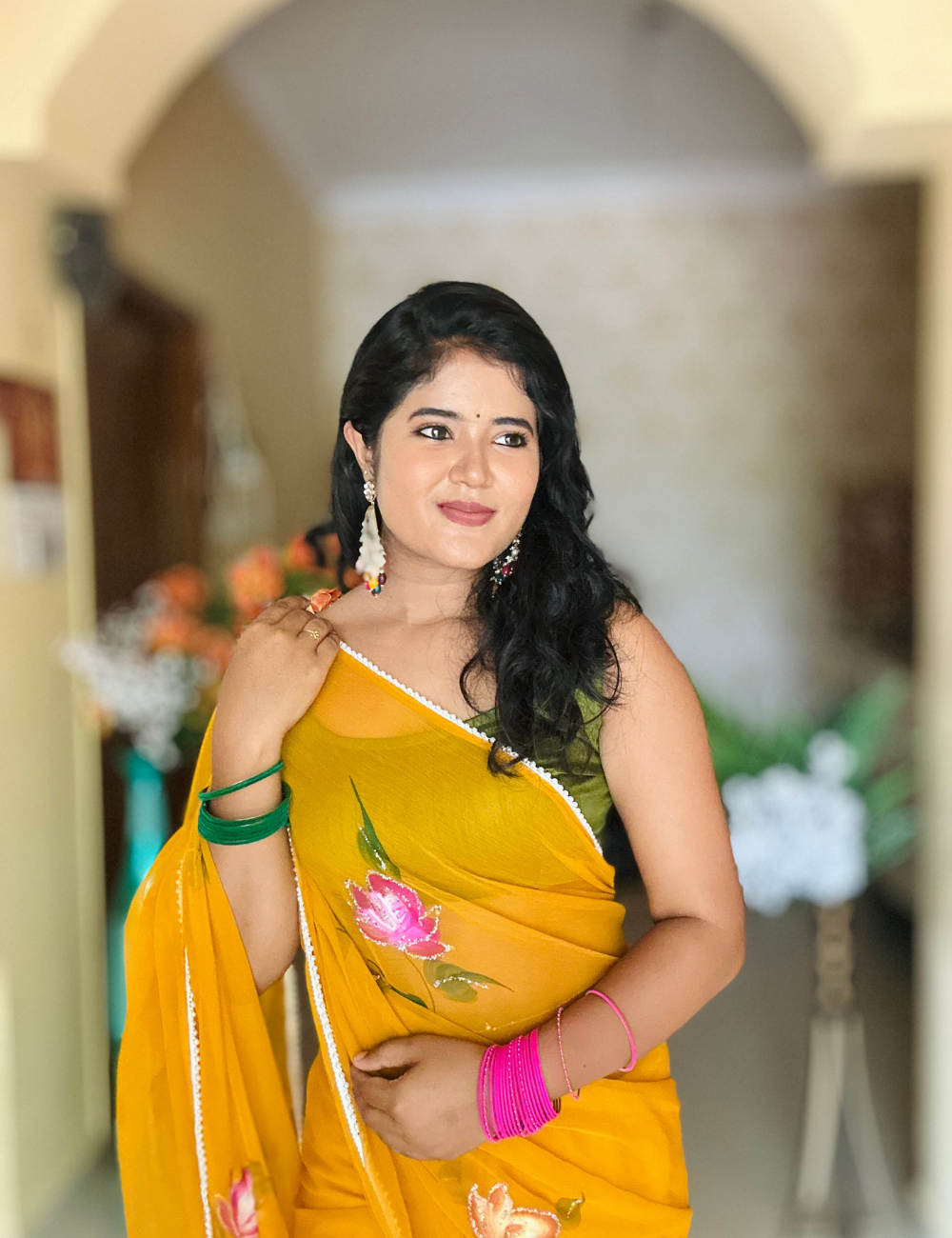 Georgette saree with flower blush print