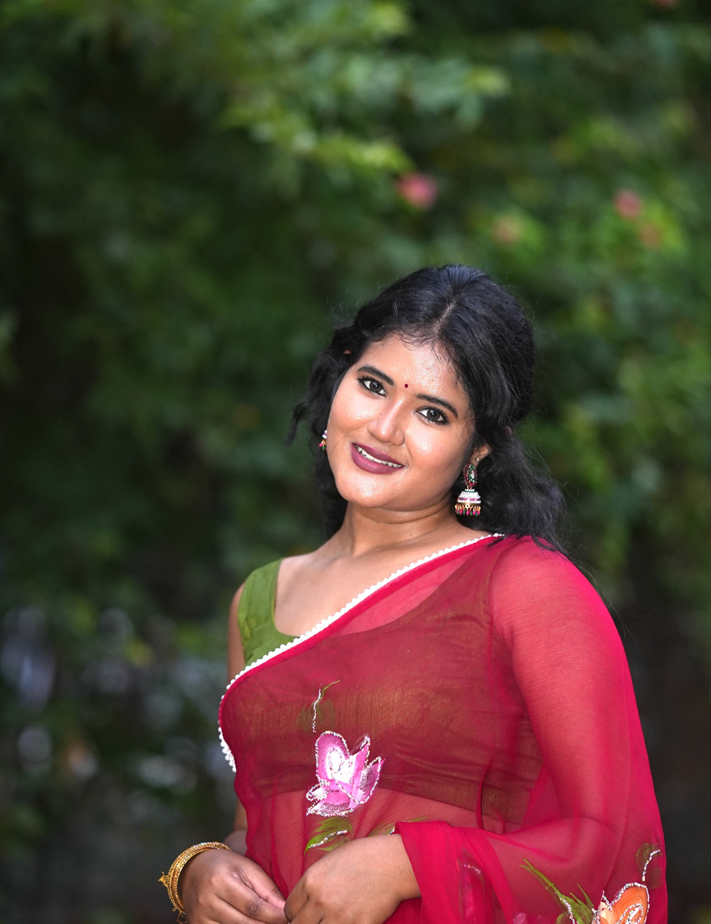 Georgette saree with flower blush print