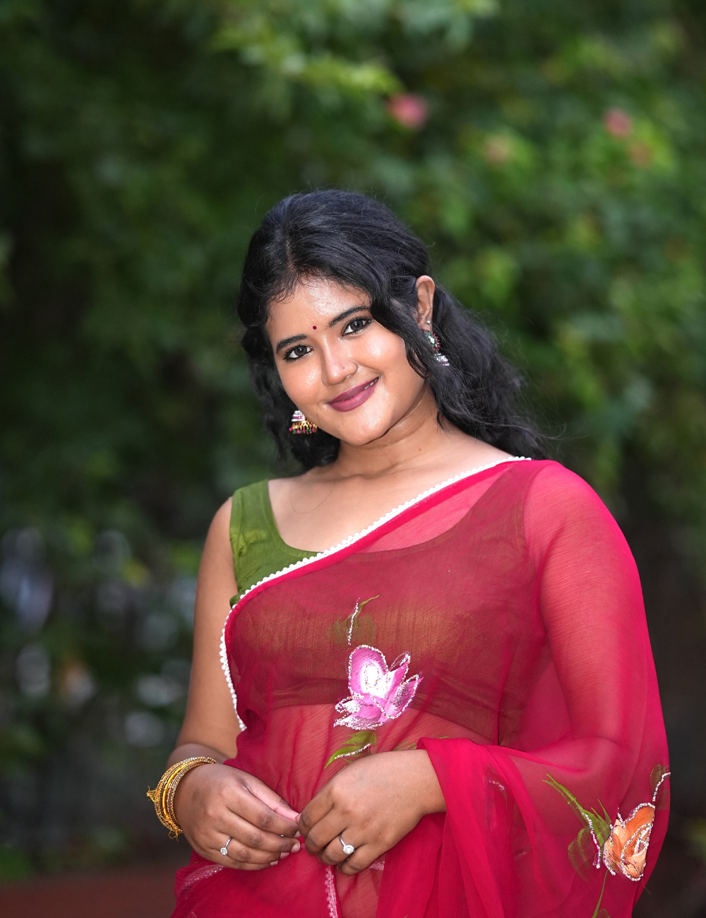 Georgette saree with flower blush print