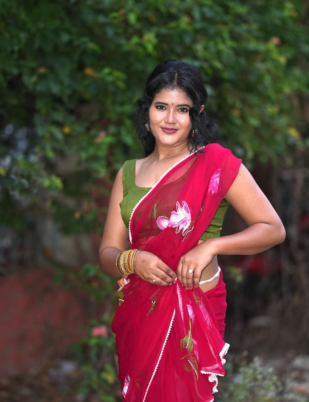 Georgette saree with flower blush print