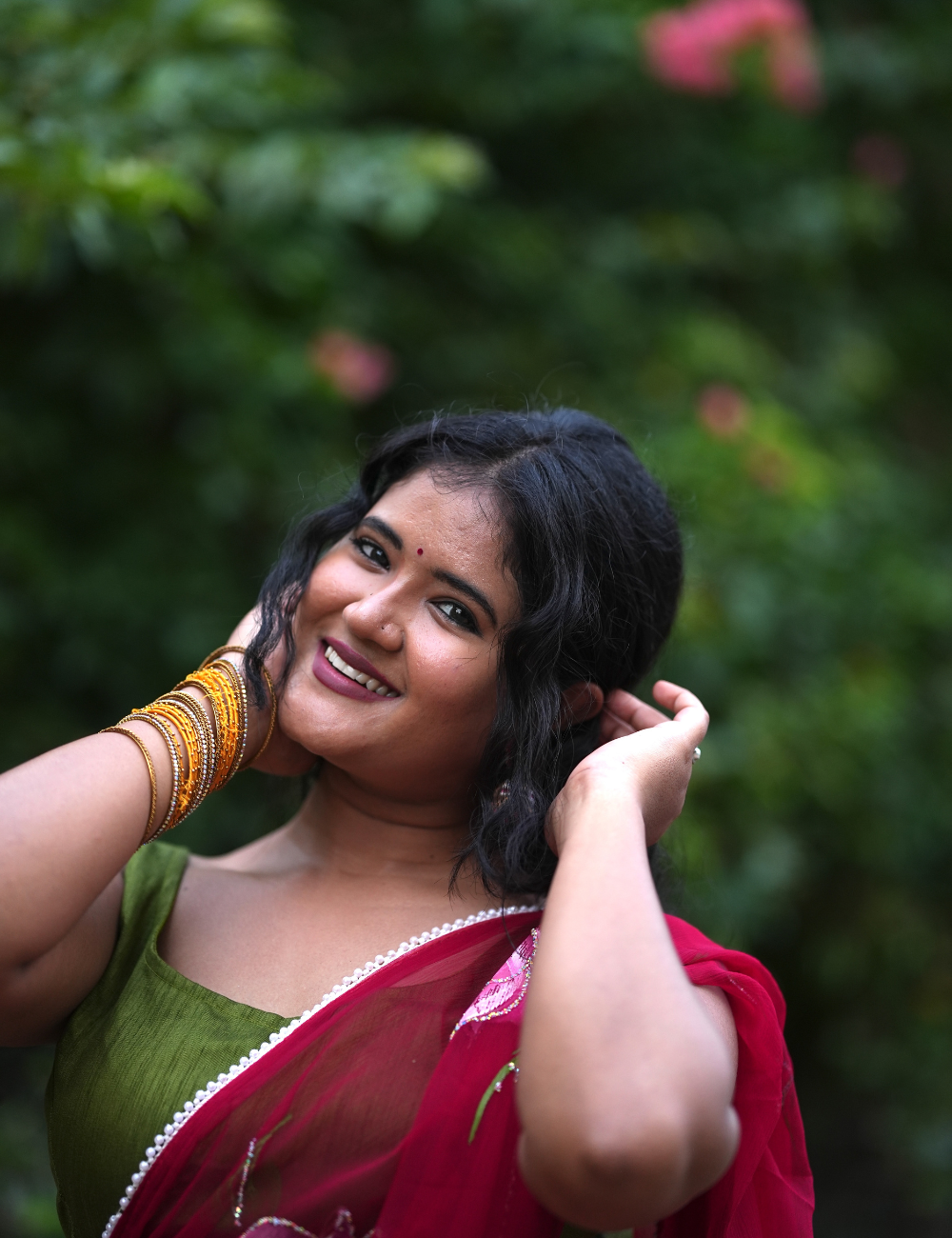 Georgette saree with flower blush print