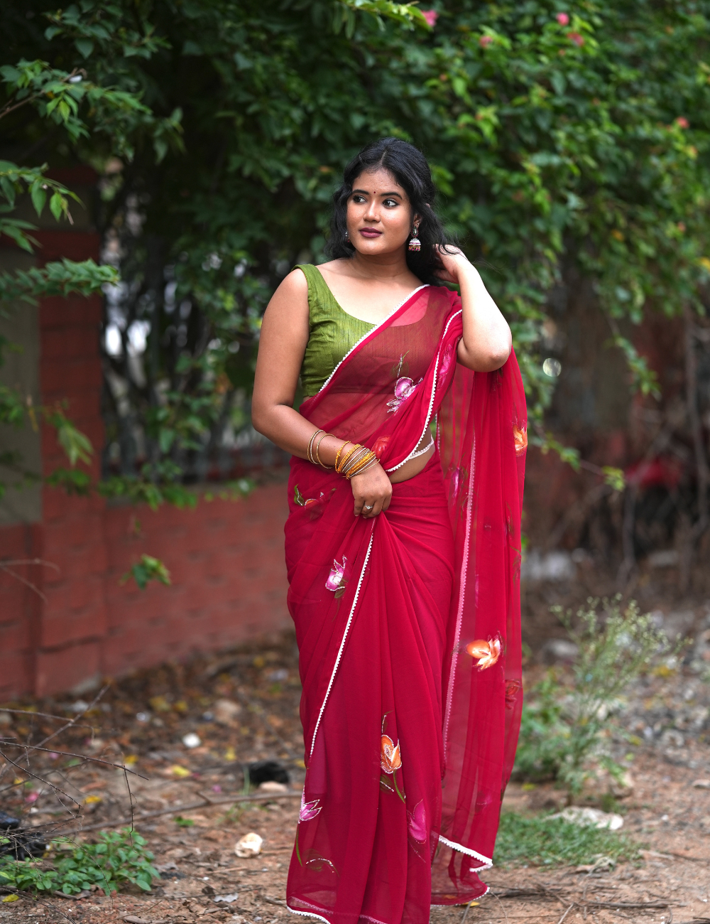 Georgette saree with flower blush print