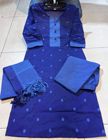 handloom silk cotton kurti suit with zari borders