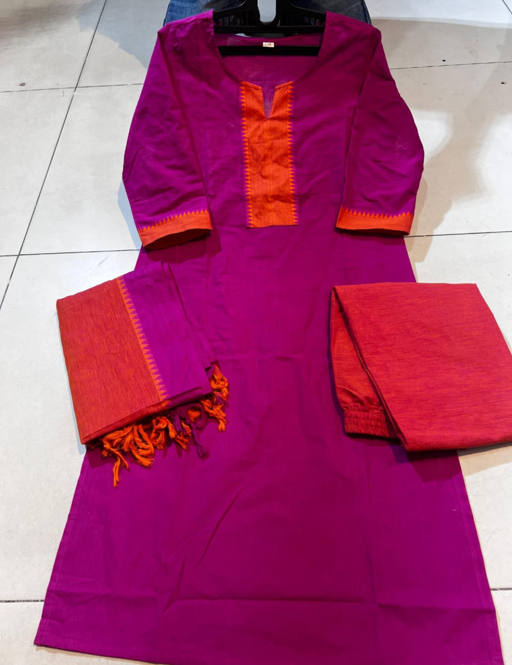 handloom silk cotton kurti suit with zari borders