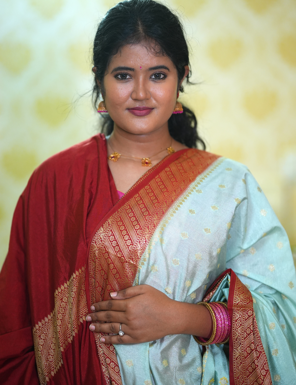 Pastel green semi katan silk saree