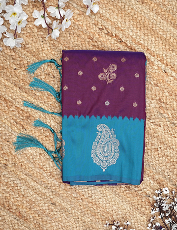 Plum paisley soft silk saree