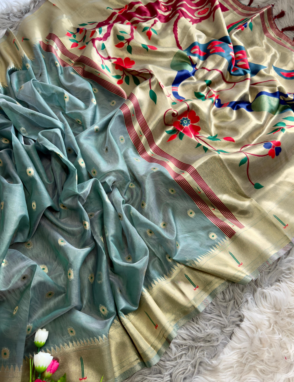 Blush Organza Paithani Tissue saree