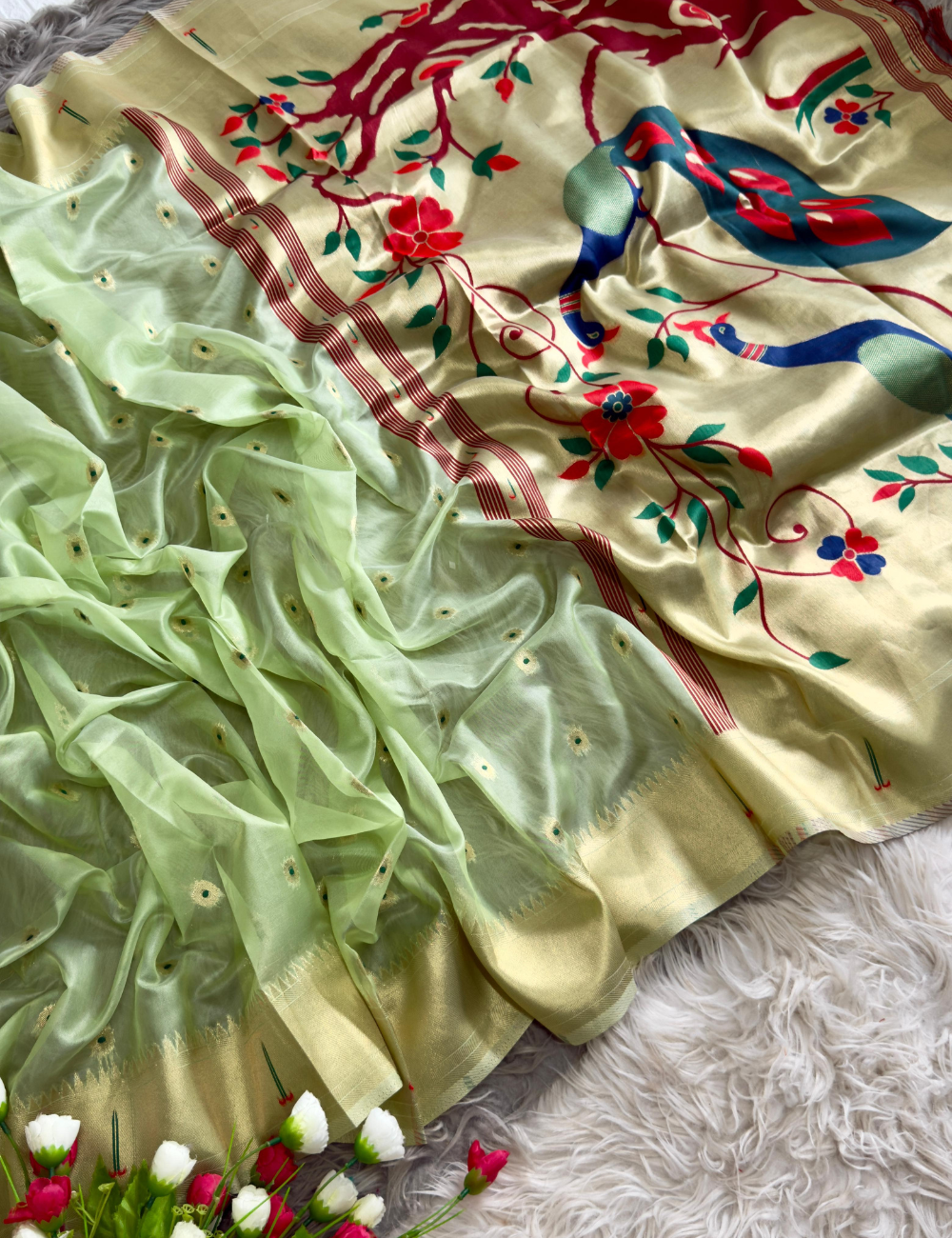 Blush Organza Paithani Tissue saree