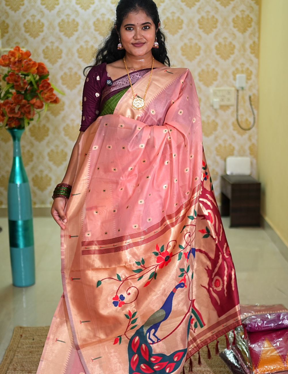 Blush Organza Paithani Tissue saree
