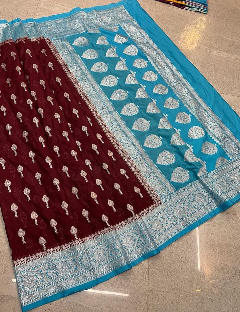 Wine - Torquoise Katan Georgette Saree