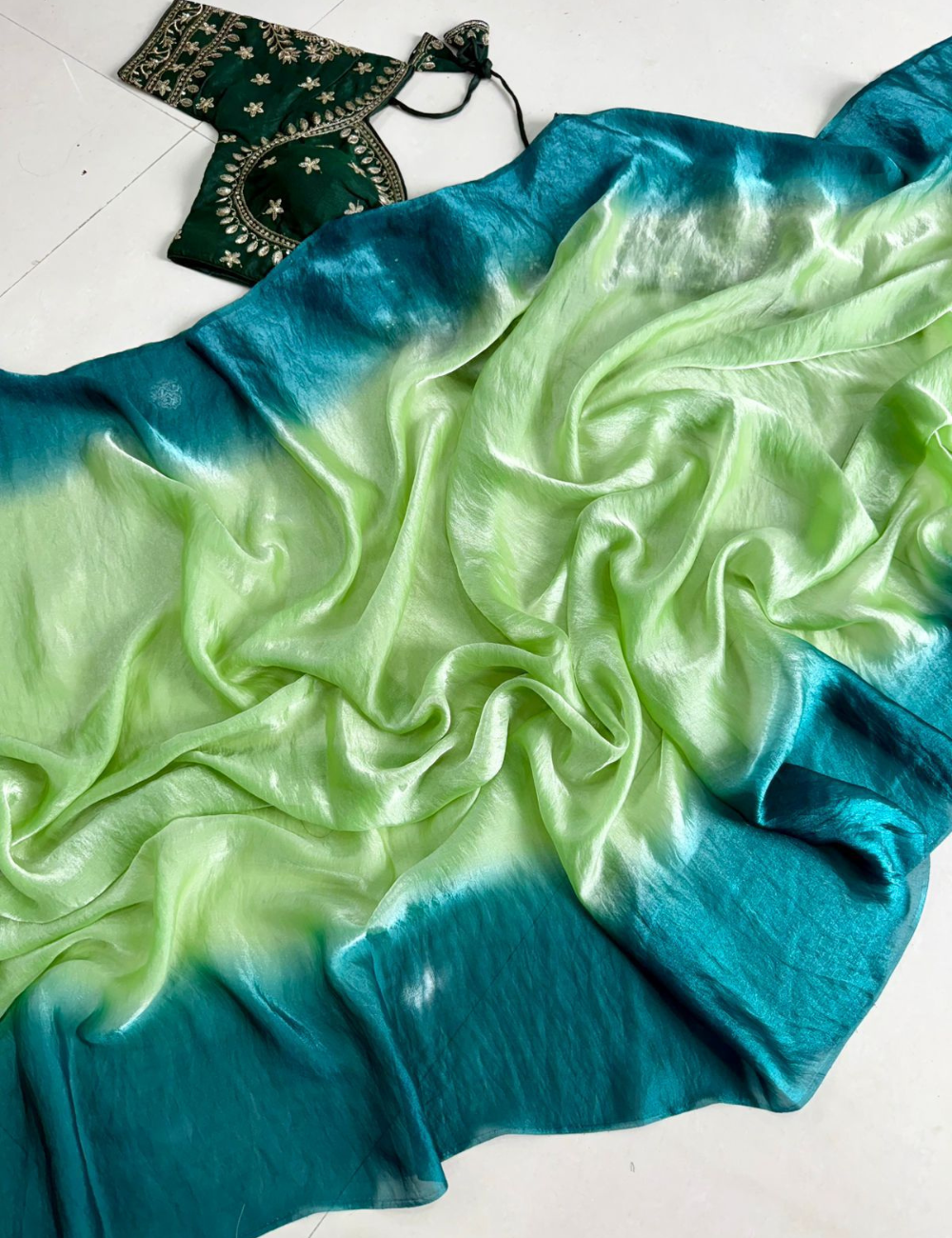 Fendy Satin with Stitched Embroidered Blouse