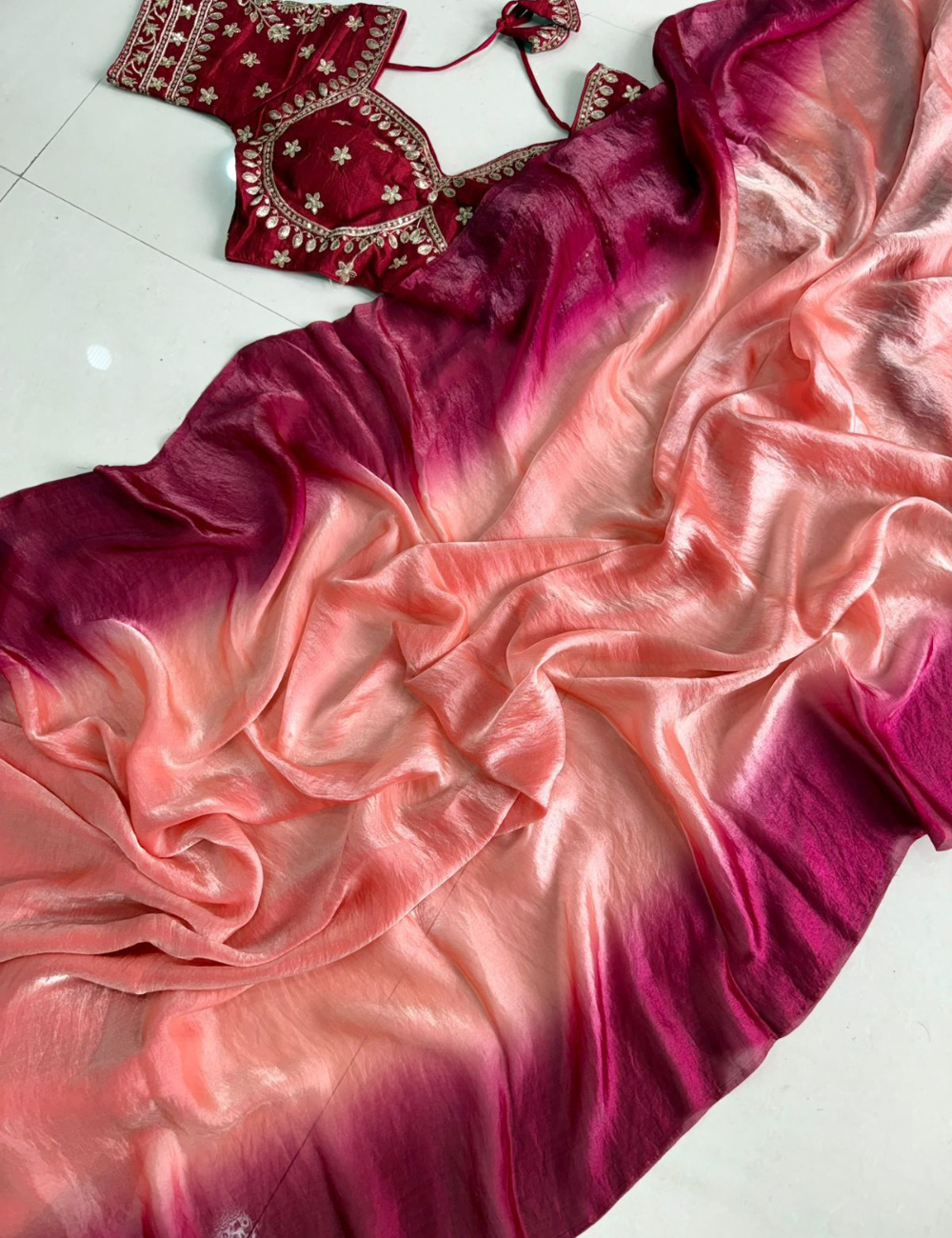 Fendy Satin with Stitched Embroidered Blouse