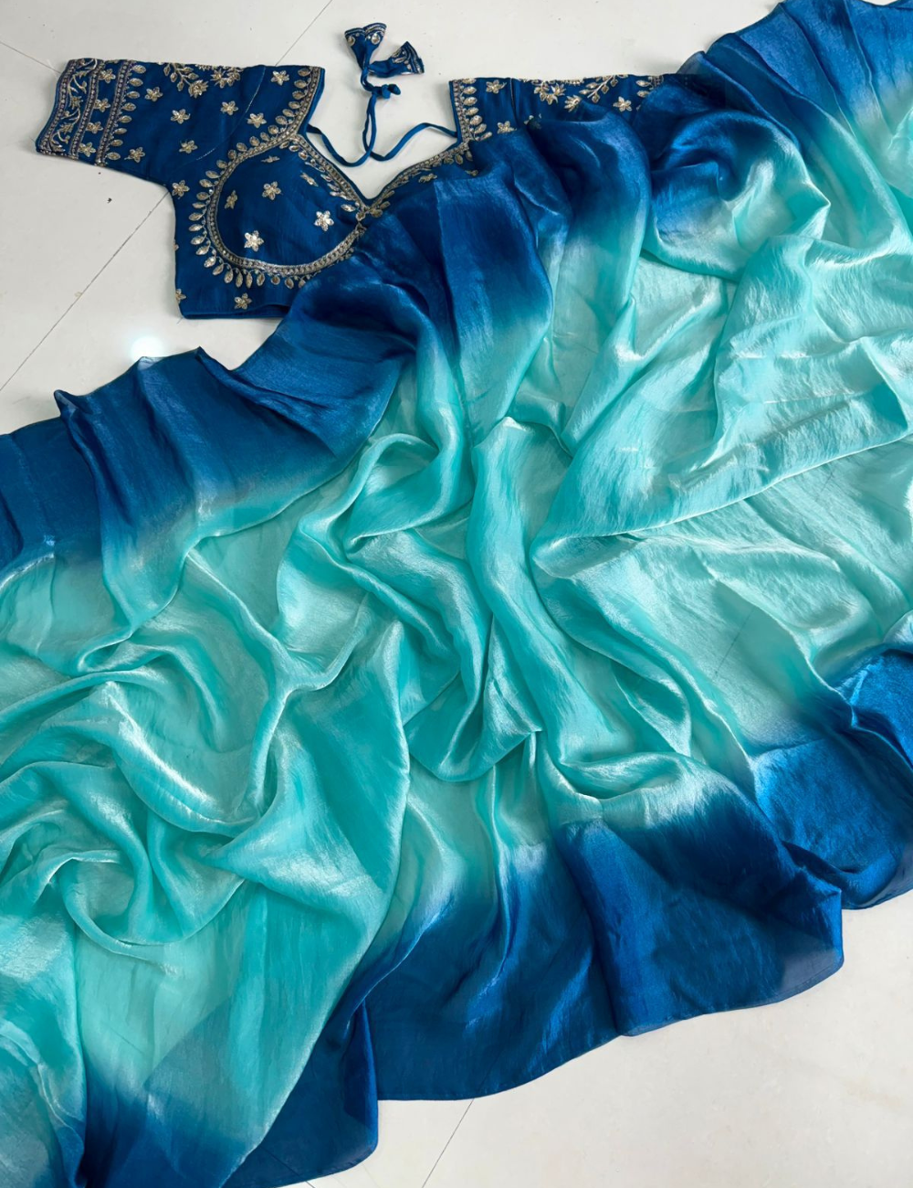 Fendy Satin with Stitched Embroidered Blouse